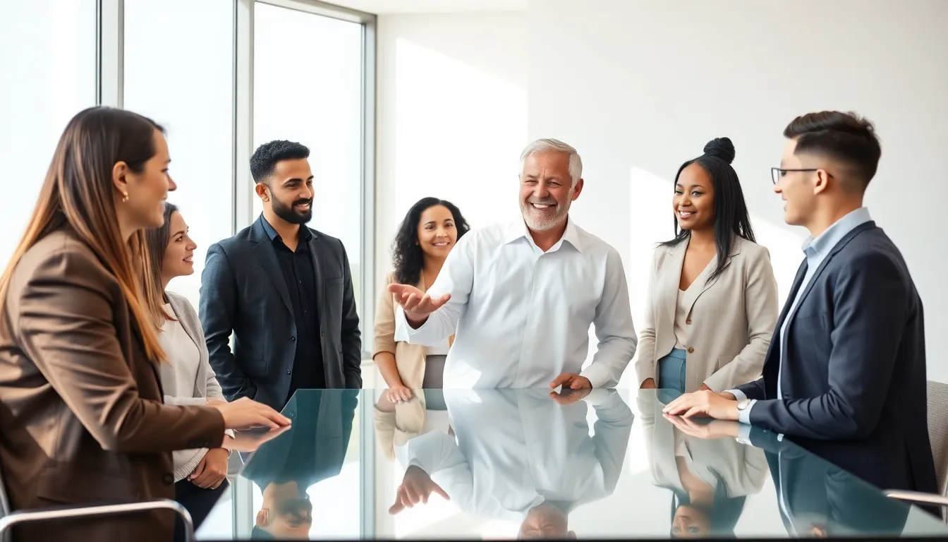 diverse professionals engaging in an empathetic discussion in a modern office.