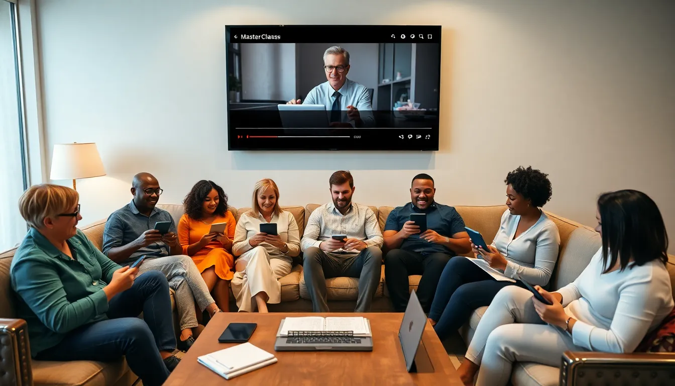 diverse learners engaged in online MasterClass courses at home.